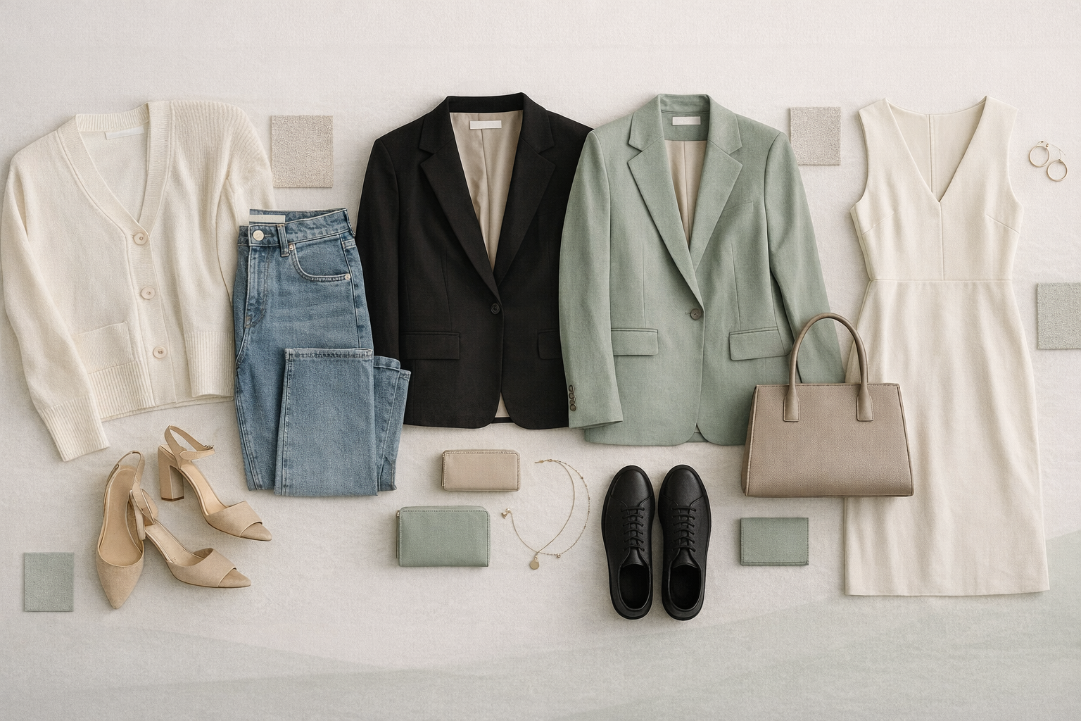 Curated wardrobe flat lay